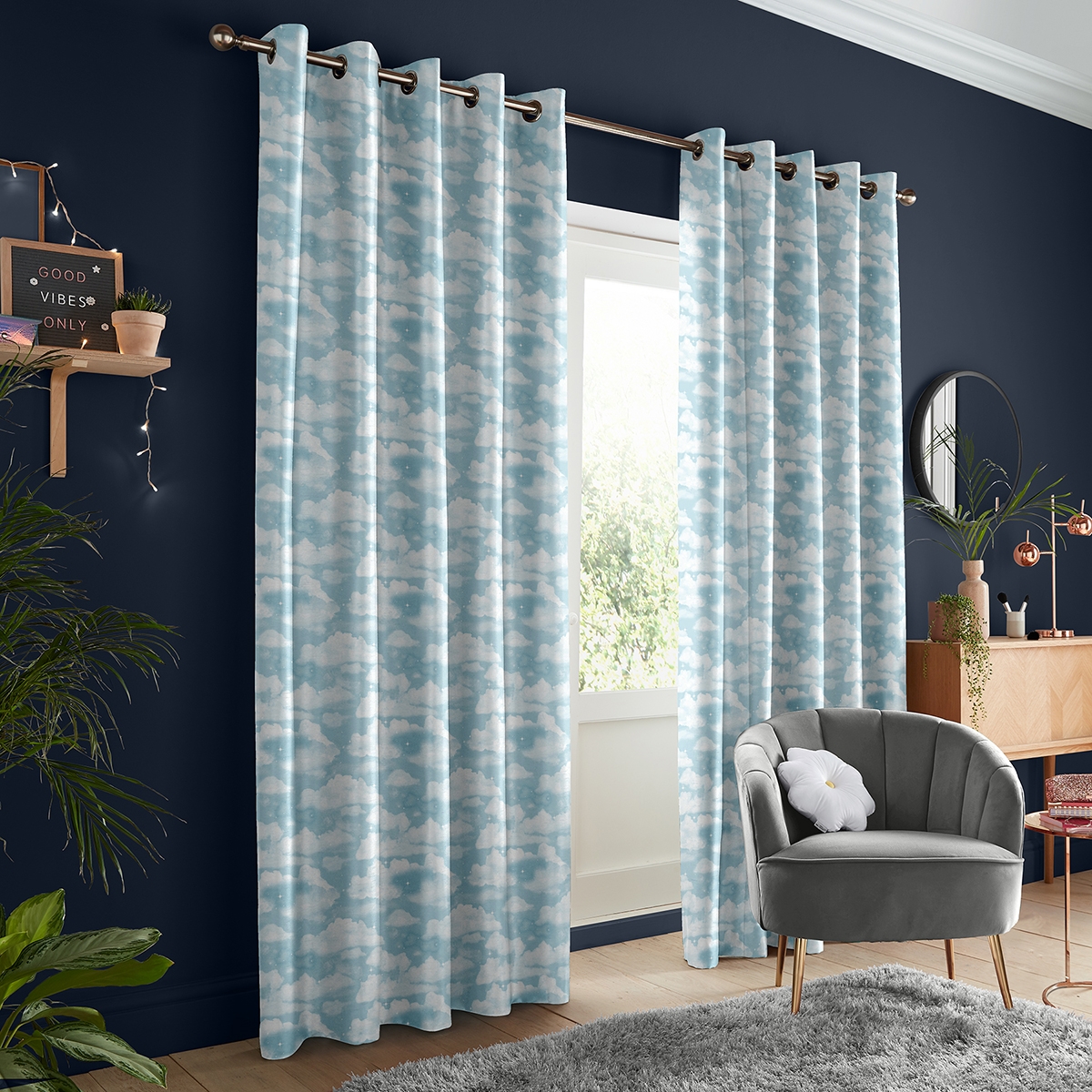 Product photograph of Skinny Dip Clouds Blue Curtain from Choice Furniture Superstore.